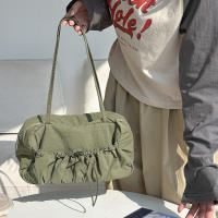 Bolso De Hombro Para Mujer Capaz De Pleated Gran Capacidad Ligero Estilo Casual Bolso De Viaje Con Cierre De Cordón - details 5