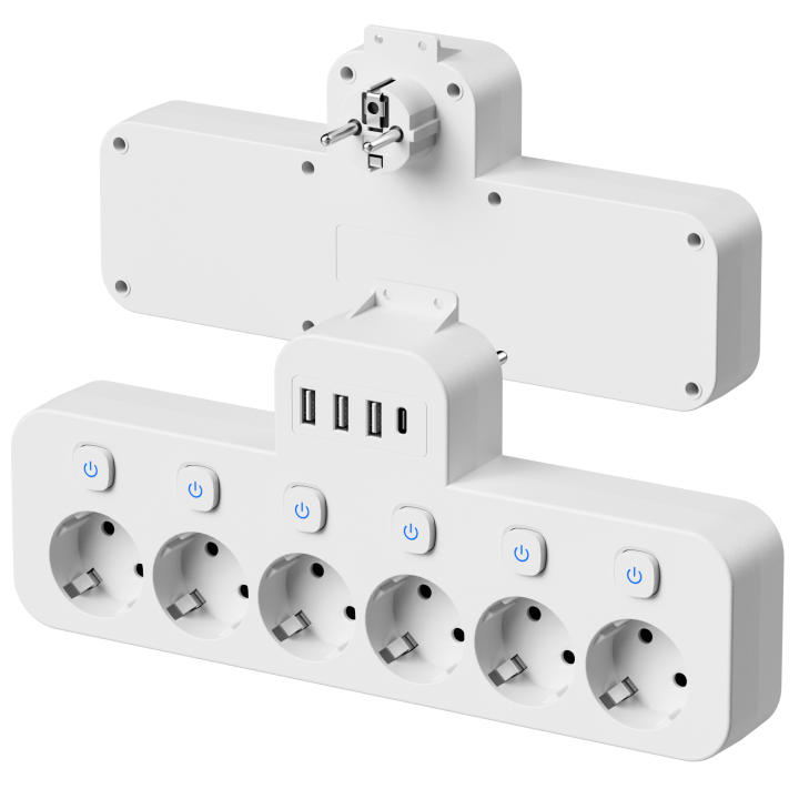 Convertidor Inalámbrico Multifuncional 10-en-1 Con USB Y 6 Salidas De Carga Tipo-C Para Viaje/Dormitorio/Hogar/Company Black/White Controlador De 6 Interruptores Independientes