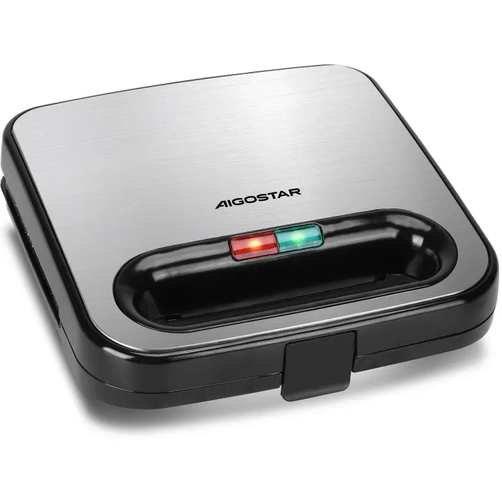 AIGOSTAR sandwicheras（Revestimiento Cerámico Antiadherente, Luces Indicadoras, Asa de Toque Frío, Almacenamiento Vertical, 750W） - 1