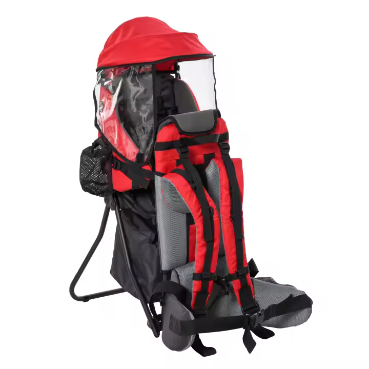 HOMCOM Mochila Portabebés Plegable Portador de Bebé Ergonómica con Techo Impermeable Base de Soporte y Múltiples Bolsillos para 6-36 Meses Carga 15 kg 38x77x87,5 cm - 1