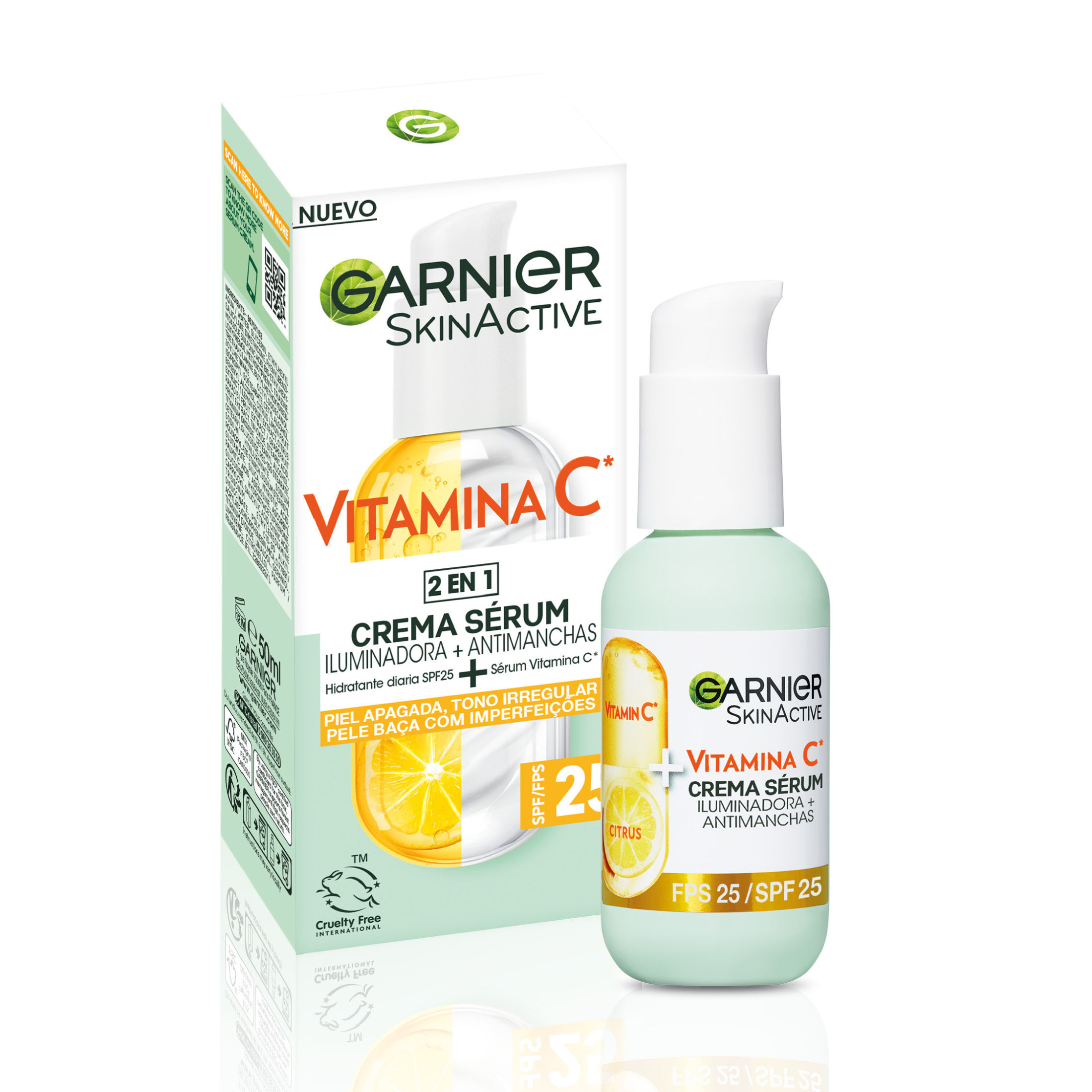 Garnier | Crema Sérum con SPF 25. Alta Concentración de sérum con Vitamina C y Protección Solar para Proteger la Piel de las Manchas del Sol. Fórmula Ultra Ligera e Hidratante 50ml