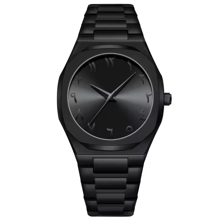 Reloj De Pulsera De Hombre Moderno Y Minimalista Creativo Todo Negro Deportivo Y De Ocio Con Marcadores Arábigos Y Diseño Único Material De Aluminio Resistente Al Agua - 1