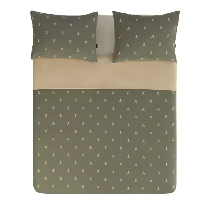 Set cama (funda nórdica 250x230cm + 2 fundas almohada 50x85cm) 100% algodón 144tc beige & khakhi calaveras Scalpers Home - 1