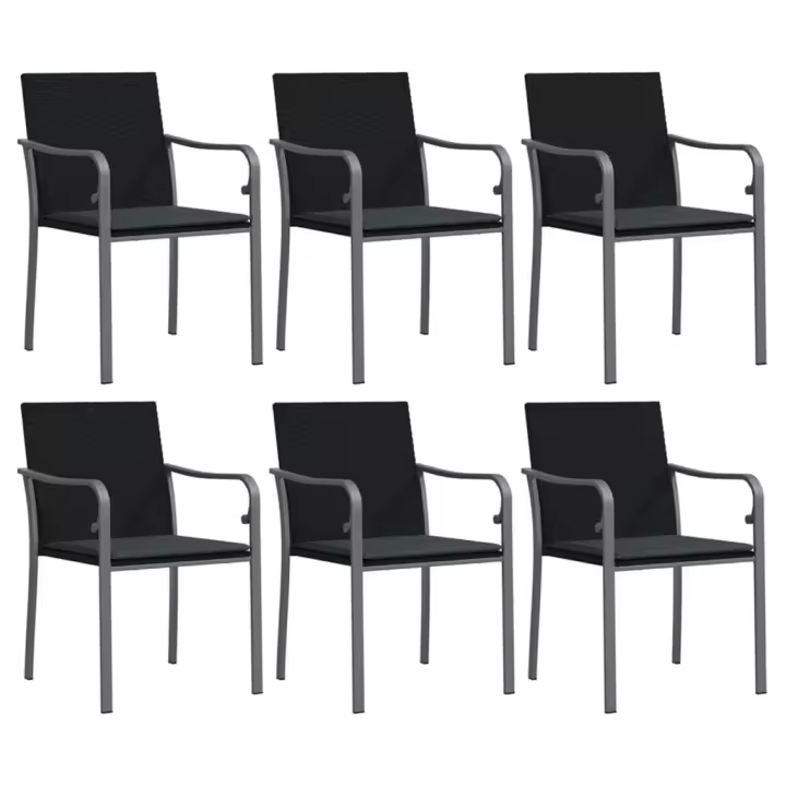 vidaXL Sillas jardín y cojines 6 uds ratán sintético negro 56x59x84 cm - 1