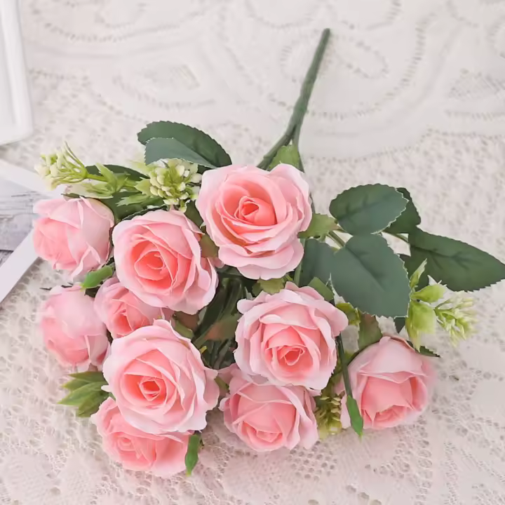 Bouquet De Rosas Artificiales En Seda Hojas De Flor Falsa Para Vaso Decoración De Mesa Para Fiesta Boda Día De San Valentín Regalo Decoración De Hogar - 1