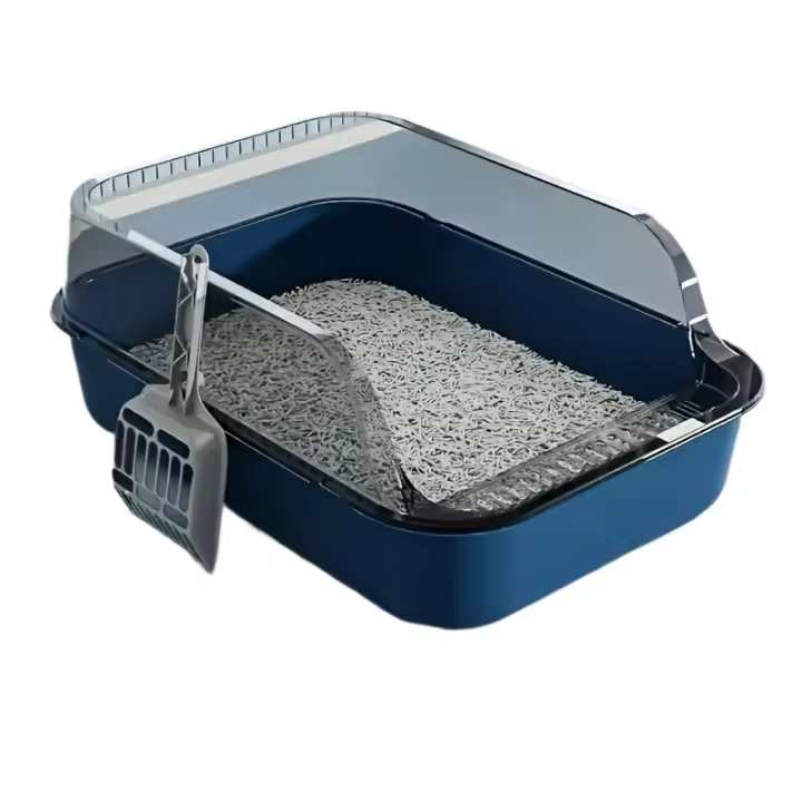 Caja De Arena Para Gatos Semi-Apellada Con Antisalpicaduras Fácil De Limpieza Con Palita Para Limpieza De Gatos Material De Plástico - 1