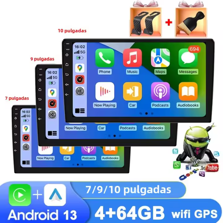 Radio De Coche Universal 2DIN Android 13 Carplay Android Auto GPS BT Multimedia Inteligente 4GB 2G RAM 32G ROM Pantalla Táctil 7-9-10 Pulgadas - 1