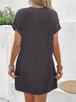 Vestido Corto De Color Sólido Con Cuello Redondo Cintura Ajustada Y Falda A-line Que Esculpe Y Oculta Las Imperfecciones. Hecho De Alta Elasticidad Y Poliéster Para Mujer. - details 5