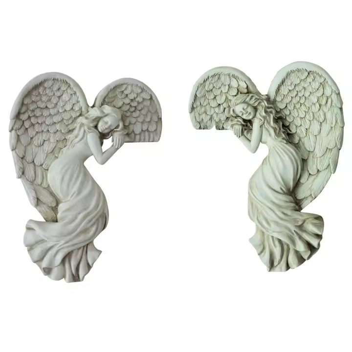 2PCS Escultura De Ángel En Resina Blanco Para Decoración De Hogar Y Regalos Arte De Puerta O Mesa Bellas Alas De Ángel - 1