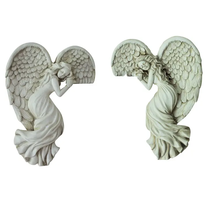 2PCS Escultura De Ángel En Resina Blanco Para Decoración De Hogar Y Regalos Arte De Puerta O Mesa Bellas Alas De Ángel - 1