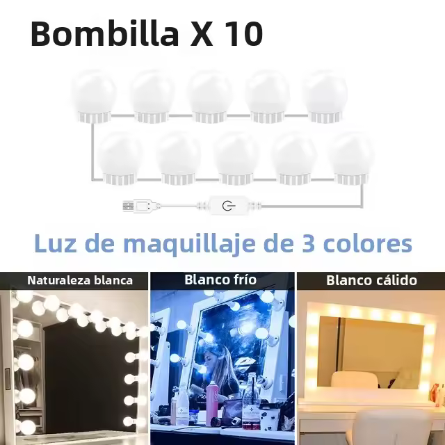 Espejo De Maquillaje Con Luces LED Bombilla USB Cargable Iluminación Dimmable Para Baño Mesa De Vestir Luz De Vanidad - 1
