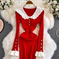Vestido Largo De Punto Con Volantes YuooMuoo Estilo Francés Romántico Elegante Y Ajustado Para Mujer Con Manga Mariposa Mid-Calf Para Fiesta - details 1