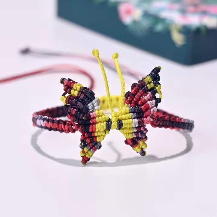 Pulsera Tejida a Mano Con Mariposa Para Niñas Juego De Colores Gradiente Joyería Moda Encantadora Con Diseño Geométrico - 1