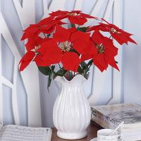 Ramo De Poinsettia Artificial Con 7 Ramas Para Decoración De Hogar Bodas Y Fiestas Navideñas Flores Falsas Para Sala De Estar - details 2