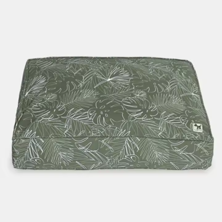 Funda de Cama Rellenable y Sostenible para Perros y Gatos Molly Mutt - Modelo Panama (hojas tropicales con contornos blancos, fondo verde) - Edredón en lona 100% algodón transpirable y certificado - Lavable a máquina - Diversos Tamaños - 1