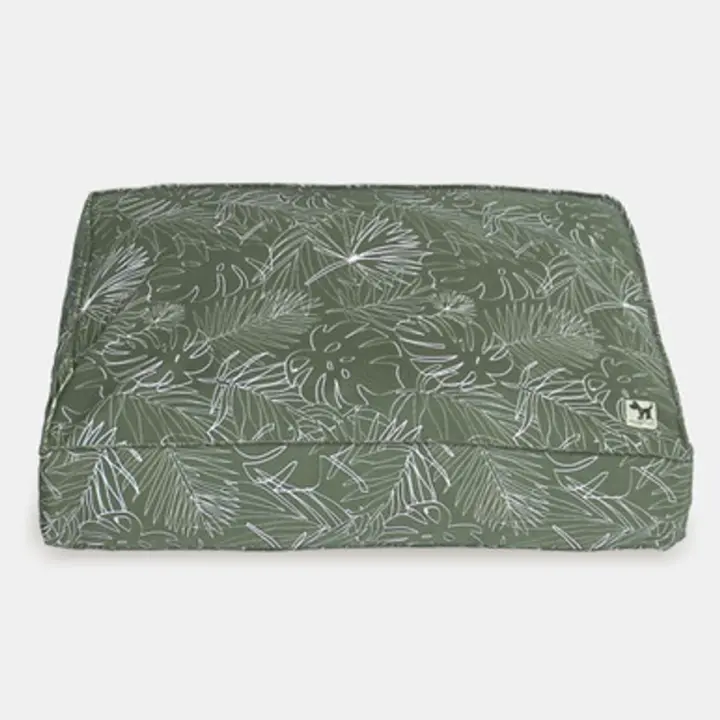 Funda de Cama Rellenable y Sostenible para Perros y Gatos Molly Mutt - Modelo Panama (hojas tropicales con contornos blancos, fondo verde) - Edredón en lona 100% algodón transpirable y certificado - Lavable a máquina - Diversos Tamaños - 1