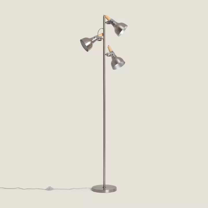 Ledkia Lámpara de Pie de Metal 3 Focos Plata Emer Plateado - 1