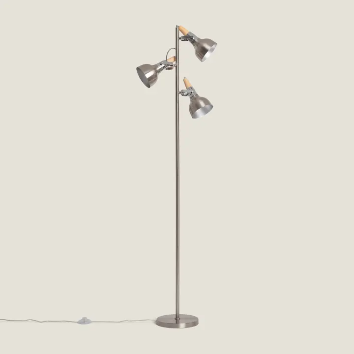 Ledkia Lámpara de Pie de Metal 3 Focos Plata Emer Plateado - 1