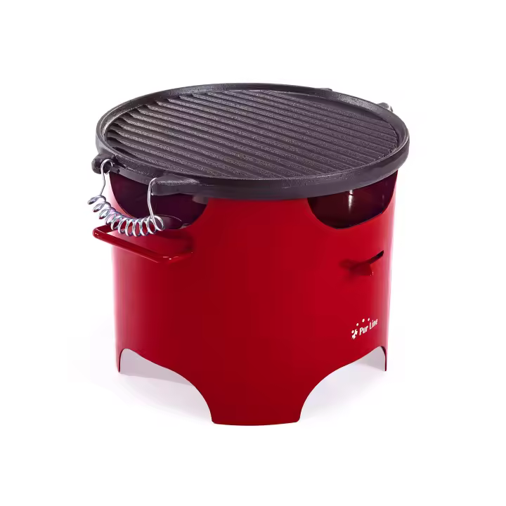 Barbacoa de etanol 0.5L en acero rojo y plancha redonda de hierro Purline BB03 - 1