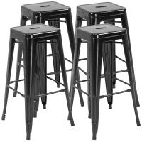 HOMCOM Conjunto de 4 Taburetes de Bar Estilo Industrial Apilables y con Reposapiés Aptos para Interiores y Exteriores 43x43x76 cm Carga Hasta 120kg - details 0