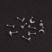 Pendientes De Titanio Puro 99% Color Plata Para Mujer Estilo Spiral Con Luna Y Estrellas Joyería Moda Metálica Geométrica - details 2
