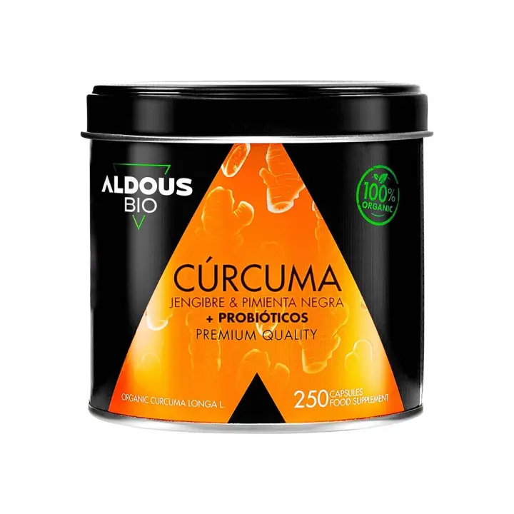 ALDOUS | 250 Cápsulas PROBIÓTICOS + BIO Cúrcuma con Jengibre y Pimienta Negra | 1460mg | con Curcumina y Piperina | Antiinflamatorio Natural | Fórmula Avanzada | Certificación Ecológica - 1