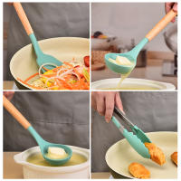 Utensilios de cocina de silicona con Mango de Madera, juego de ollas antiadherentes, Cubo de almacenamiento, 12 piezas - details 3