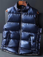 Chaleco De Algodón Grueso Para Hombres Moda Otoño/Invierno 2024 Estilo Casual Cuello Erguido Brillante Tamaño Grande Con Bolsillos Y Cierre De Cremallera - details 9