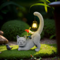 Estatua De Gato Solar Con Farol LED Para Jardín Decoración Externa De Gnome Y Gato Bonito Adorno De Jardín Con Luz Solar - details 2