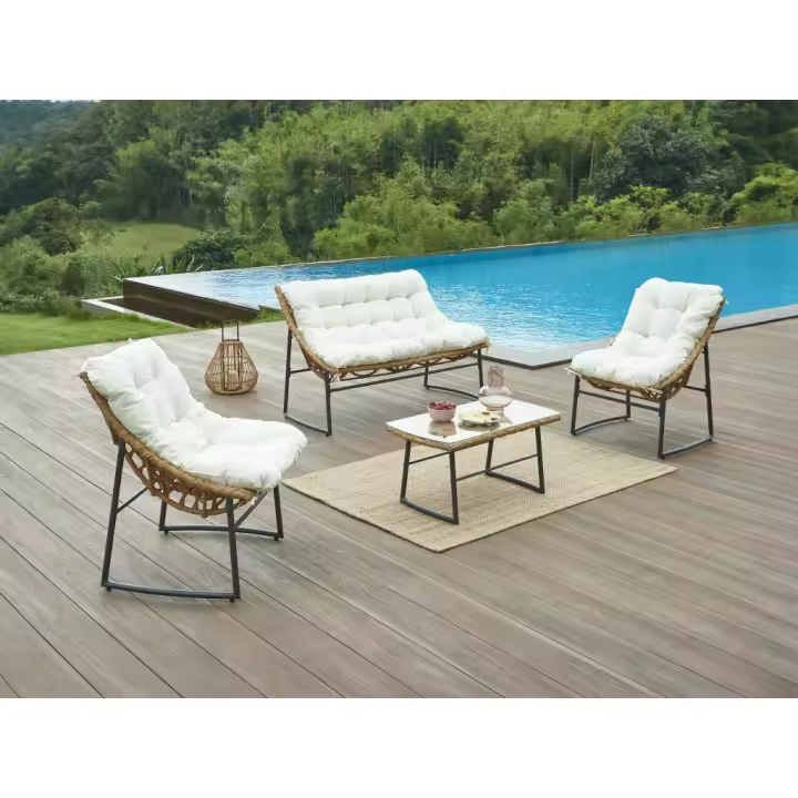Vente-unique - Conjunto de jardín de mimbre sintético: 1 sofá de 2 plazas, 2 sillones y una mesa de centro - Natural claro - JONAH de MYLIA - 1
