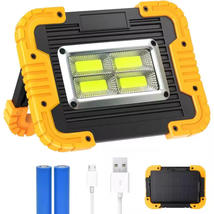 Luz LED de Trabajo Recargable 30 W con Panel Solar - Reflectores de Seguridad para Construcción, Pesca, Camping - 1