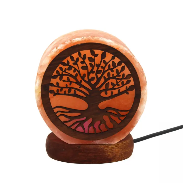 PLUSHOME Lámpara de Sal del Himalaya Natural Con Luz De LED Multicolor, 8.5 X 10 Cm Con Base Madera ,Enchufe USB - 1