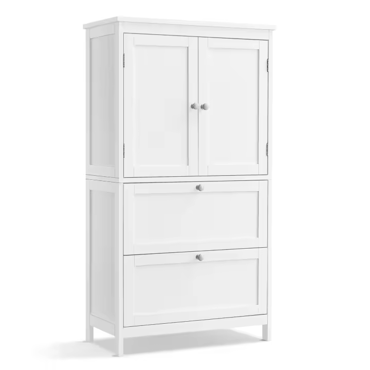 VASAGLE Mueble de Baño, Armario de Baño, Armario de Cocina, Armario Almacenaje con 2 Cajones y 2 Puertas, Estante Regulable, 30 x 60 x 110 cm, Gris Paloma/ Blanco - 1