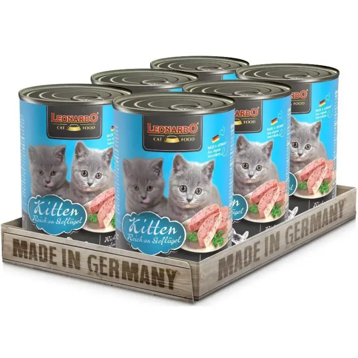 Pack 6X400 Gr - Leonardo Lata Kitten Rico en Pollo para Gatitos - 1