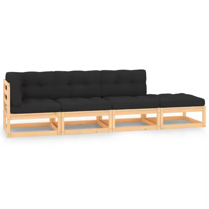vidaXL Juego de muebles de jardín 4 pzas y cojines madera maciza pino - 1