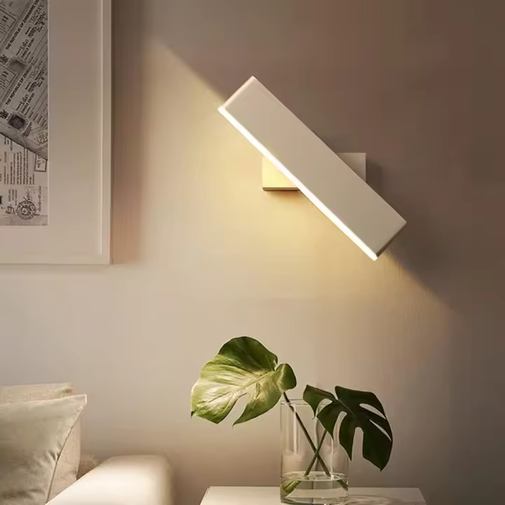 SOMY Lámpara de pared LED, lámpara de pared moderna y sencilla, iluminación interior giratoria de 360 °, LED de aluminio acrílico, dormitorio de hotel, mesita de noche, pasillo, luces de lectura, 7 W, blanco cálido (3000 K, blanco) Lámpara de pared LED - 1
