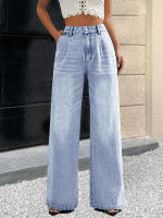 Nuevas Jeans Para Mujer Estilo Europeo Y Americano Color Sólido Pantalones Rectos De Pierna Ancha CasualCompatibles Con Todo - details 6