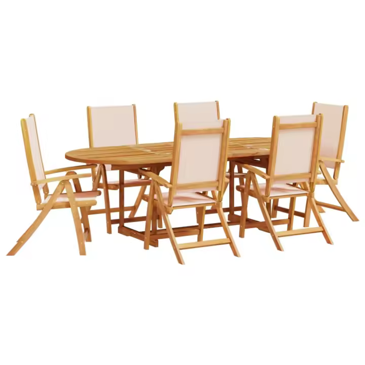 vidaXL Juego comedor de jardín 7 pzas madera maciza acacia y textileno - 1
