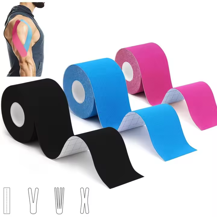 Juego de 3 Rollos de Tarjeta Kinesiológica de 5 m x 5 cm, Corta Deportiva elástico terapéutico para aliviar el dolor de hombro, Rodilla y Codo, sin látex, impermeable y transpirable. - 1