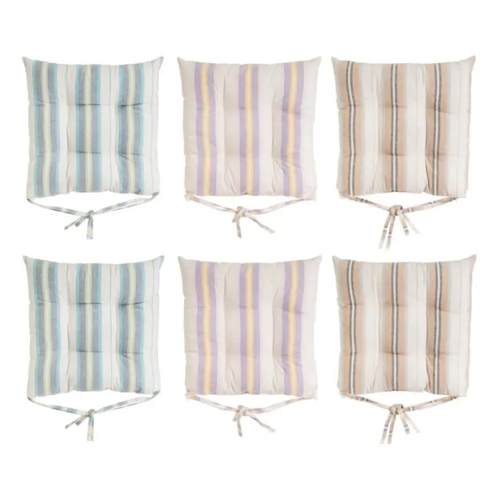 Dcasa Set de 6 cojines acolchados para silla rayas colores de algodon de 40x40 cm - 1