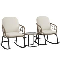 Outsunny Conjunto de Muebles de Ratán de 3 Piezas Conjunto de Mecedoras de Jardín con 1 Mesa de Centro 2 Mecedoras y Cojines para Jardín Terraza Patio Crema y Beige - details 0