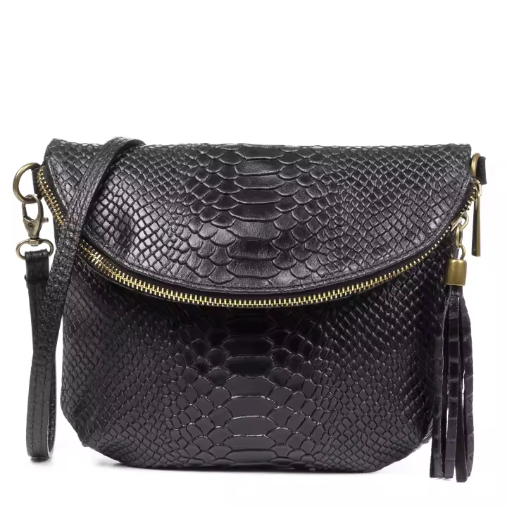 Firenze Artegiani. Ancona Bolso bandolera Mujer.Piel autentica Gamuza grabado serpiente. Made in Italy. Vera Pelle Italiana. - 1