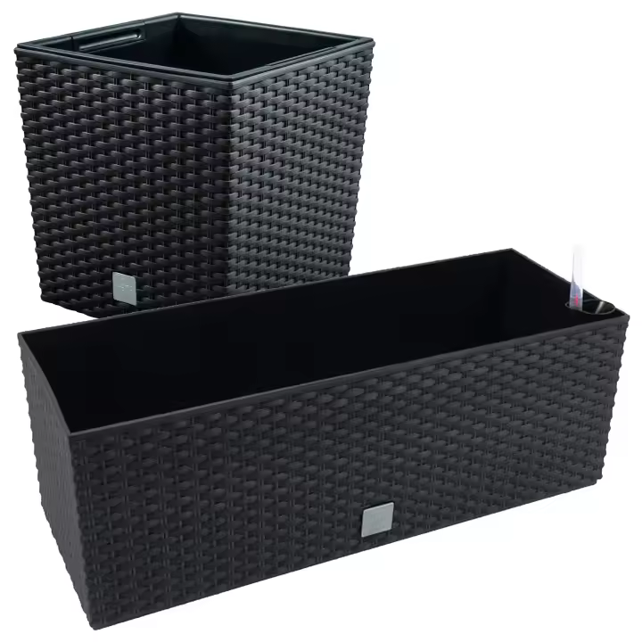 Juego macetas Rato: macetero 64 litros y jardinera rectangular 17 litros color antracita WELLHOME - 1