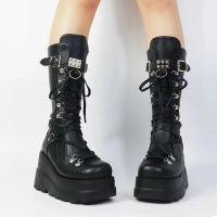 SP Botas Martin de Tacón de cuña para Mujer, BOTAS de cuero de Suela Gruesa De Tubo Medio Estilpunk with Remaches de gran tamaño para otoño E invierno. - details 4