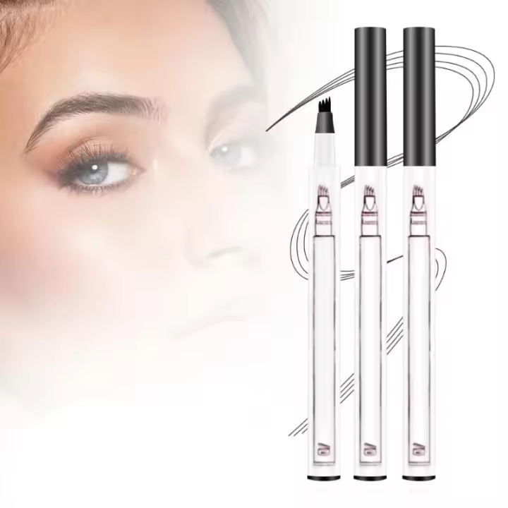 Lápiz de cejas mágico 3D resistente al agua, 2 unidades, 4 puntas precisas, microcuchillas de trazo fino de larga duración para un maquillaje que dura todo el día (negro) - 1