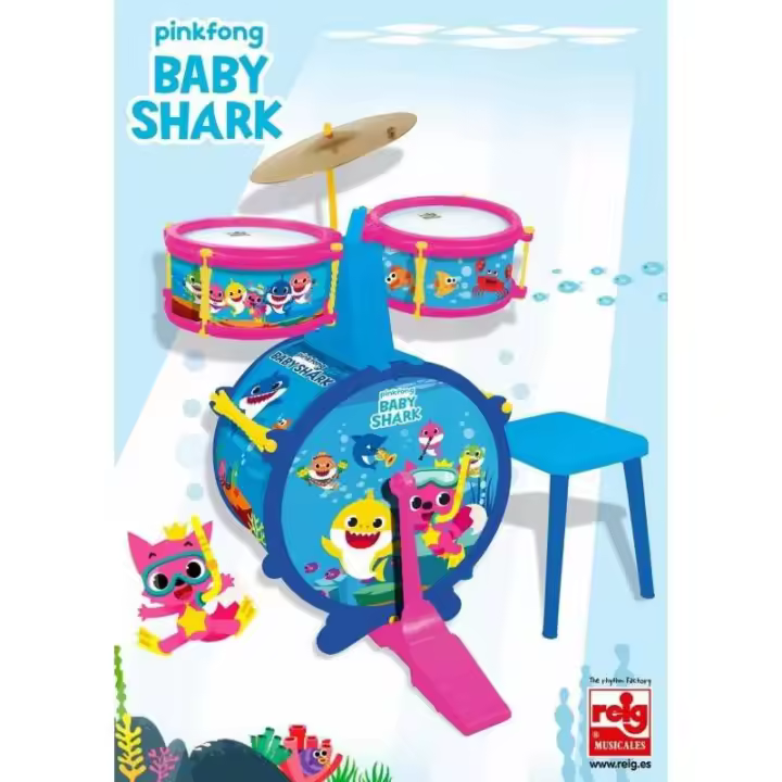 BATERÍA SENCILLA CON BANQUETA BABY SHARK DE CLAUDIO REIG - 1