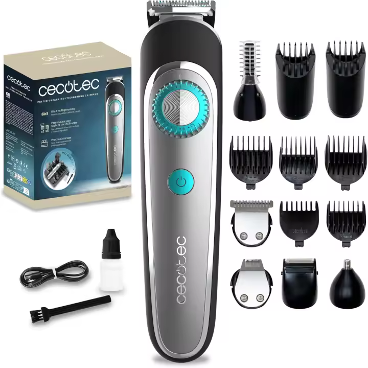 Cecotec Barbero Recortabarba a Batería Precisioncare Multigrooming Trimmer 6 En 1. Peines 3-20 Mm, Base de Almacenamiento, Afeitado Corporal, Resistencia Ipx7, Autonomía 60 Min, Carga Rápida - 1