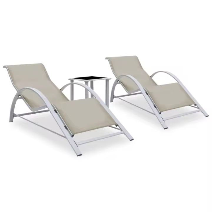 vidaXL Tumbonas con mesita 2 unidades aluminio Sillas de Exterior Ideal para jardín, playa, piscina, terraza Tumbona Piscina Tumbonas Playa Tumbonas Jardín Exterior - 1