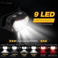 Linterna Frontal LED 9 Luces Con Sensor De Movimiento Recargable USB Para Pesca Camping Y Actividades Al Aire Libre Luz Portátil - details 2