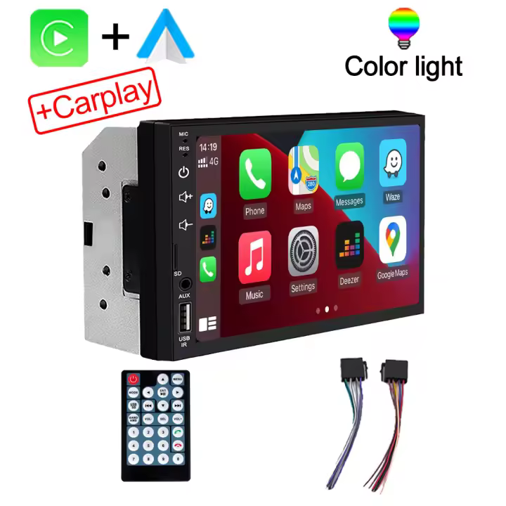 Reproductor Multimedia Para Coche 2Din 7 Pulgadas Pantalla HD Táctil Carplay Android Auto Radio RAIDO USB Bluetooth Cámara Rearmada - 1